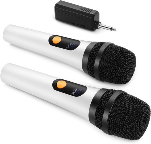 Wireless Microphone, Dual Digital Dynamic Microphone with Rechargeable Receiver, 200ft Range, Microphone for Singing, Karaoke, Meeting, Church, Wedding