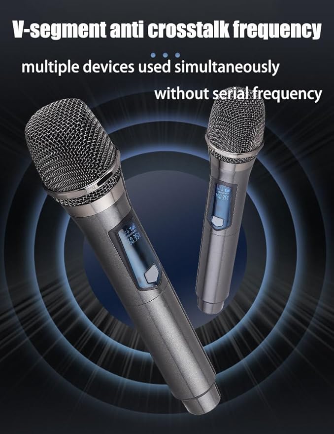 Wireless Microphone,Rechargeable Wireless Dual UHF Microphone,Dual Handheld Dynamic Wireless Mic for Karaoke Singing, Wedding, DJ, Party, Speech, Church, Class Use,PA System,200ft,Gray