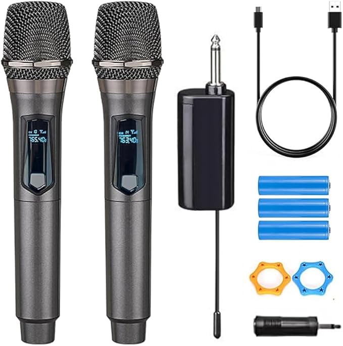 Wireless Microphone,Rechargeable Wireless Dual UHF Microphone,Dual Handheld Dynamic Wireless Mic for Karaoke Singing, Wedding, DJ, Party, Speech, Church, Class Use,PA System,200ft,Gray