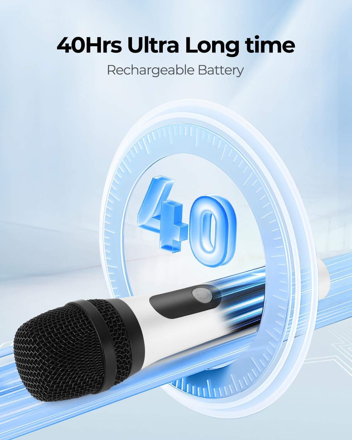 Wireless Microphone, Dual Digital Dynamic Microphone with Rechargeable Receiver, 200ft Range, Microphone for Singing, Karaoke, Meeting, Church, Wedding