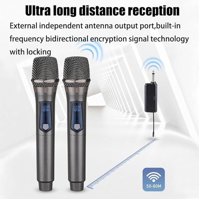 Wireless Microphone,Rechargeable Wireless Dual UHF Microphone,Dual Handheld Dynamic Wireless Mic for Karaoke Singing, Wedding, DJ, Party, Speech, Church, Class Use,PA System,200ft,Gray