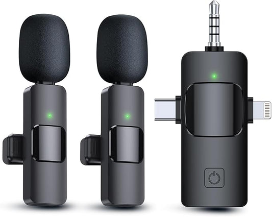 🎤 Wireless Lavalier Microphone - Dual Channel Clip-On Mic, Plug & Play, Compatible with iPhone/iPad/Android/Camera, Noise Cancellation, Ideal for Live Streaming, Vlogging, Interviews, Video Recording 🎤