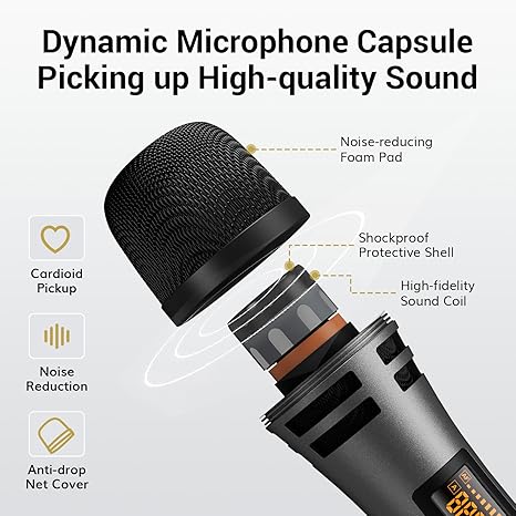 Wireless Microphones System with 4x10 Channels Cordless Handheld Microfono Inalambrico, 200FT UHF Range, Mics with Stable Signal Transmission for Karaoke Singing Party Church Wedding PA Speaker