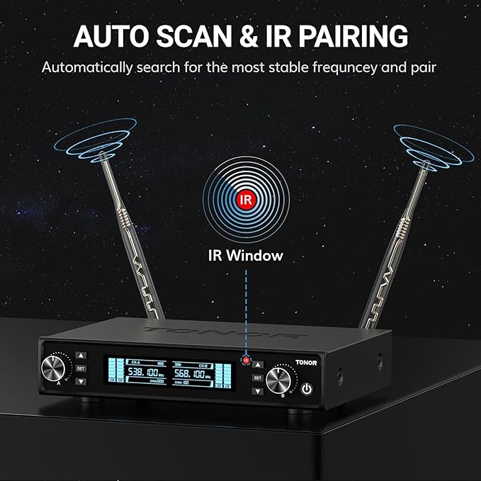 Wireless Microphone System, Auto Scan & Pair UHF Rechargeable Karaoke Mic, 2x100 Professional Dynamic Cordless Mic for Singing Church Wedding DJ with Adjustable Volume, Quick Mute 262ft