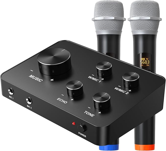 Wireless Microphone Karaoke Mixer System, Dual Handheld Wireless Microphone for Karaoke, Smart TV, PC, Speaker, Amplifier, Church, Wedding - Support HDMI, AUX In/Out