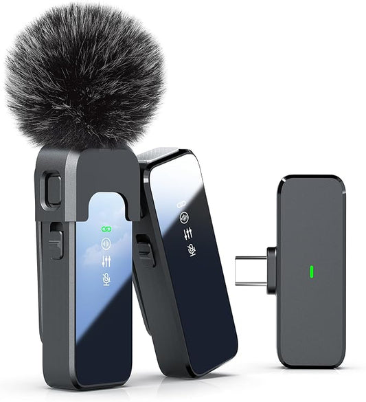 Wireless Lavalier Microphone for iPhone 15 16 & Android with Noise Cancellation, 100ft Transmission, 18H Battery Life, USB Type-C Wireless Lapel Microphone for Video Recording, Vlog, Streaming