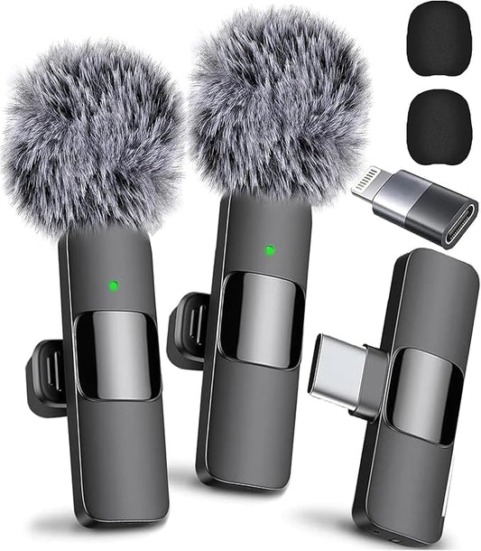 🎤 Wireless Lavalier Microphone - Dual Channel Pro Audio for iPhone/iPad/Android, Noise Reduction with Windshield, Ideal for Live Streaming, Vlog, Interviews, Video Recording 🎤