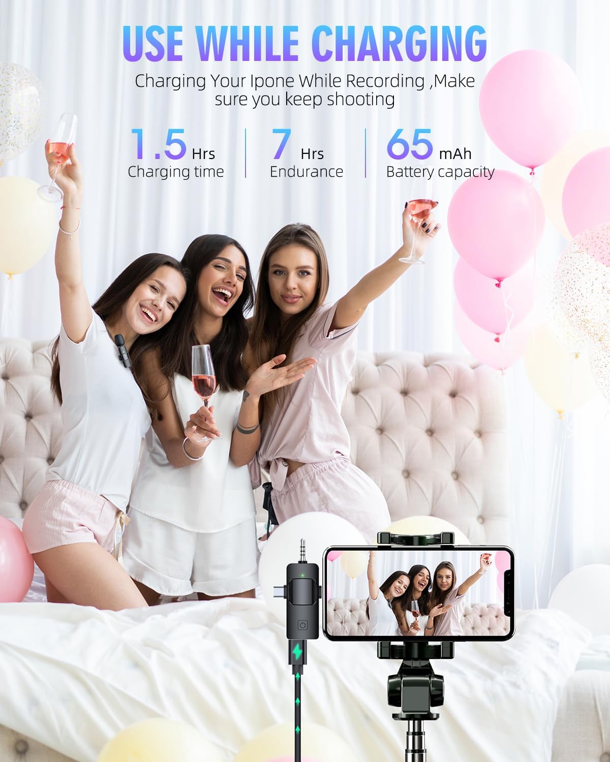 🎤 Wireless Lavalier Microphone - Dual Channel Clip-On Mic, Plug & Play, Compatible with iPhone/iPad/Android/Camera, Noise Cancellation, Ideal for Live Streaming, Vlogging, Interviews, Video Recording 🎤