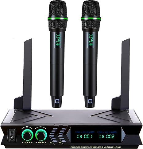 Wireless Microphone Systems, DUAL UHF Wireless Microphone Set, Karaoke Microphone Wireless, Handheld Dynamic Microphones, 200ft Cordless Microphone for Singing, Church, Party, Wedding, Speech