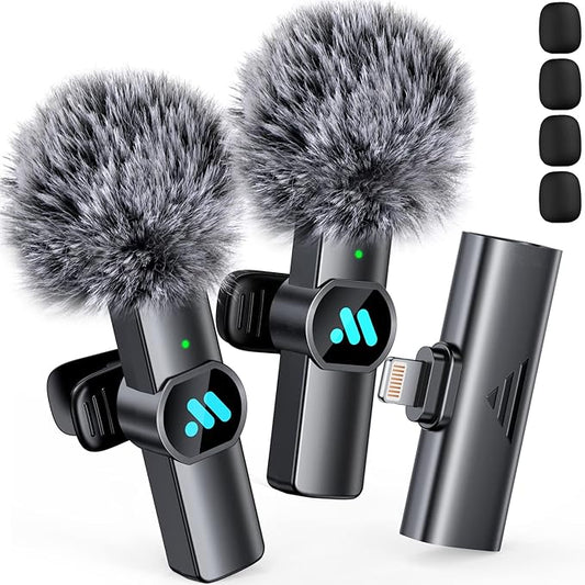 2pcs Lavalier Wireless Microphone for iPhone iPad Video Recording,Mini Microphone for Game Live